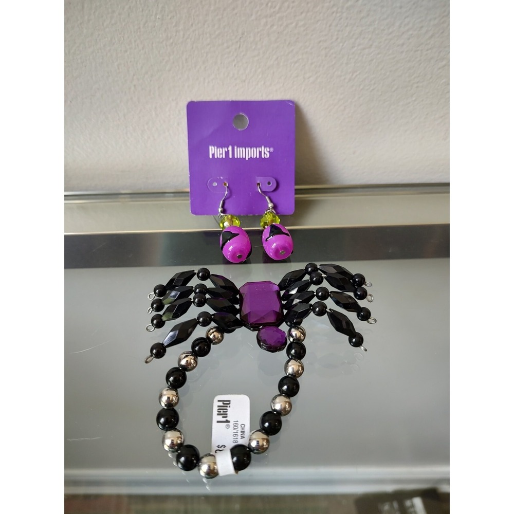 Pier 1‎ Imports Halloween Jewelry spider bracelet witch earrings